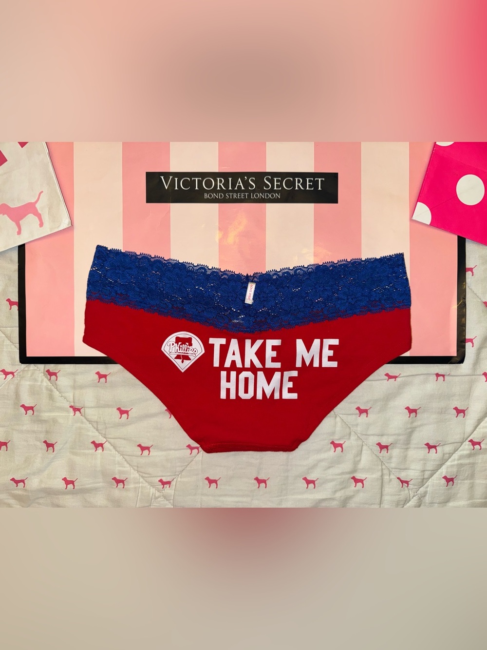 VS PINK VINTAGE Y2K LIMITED EDITION PHILADELPHIA PHILLIES LACE TRIM PANTY NWT S